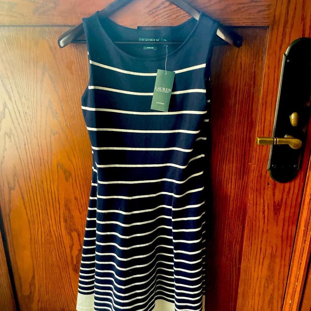 NWT Ralph Lauren navy and white striped dress size M